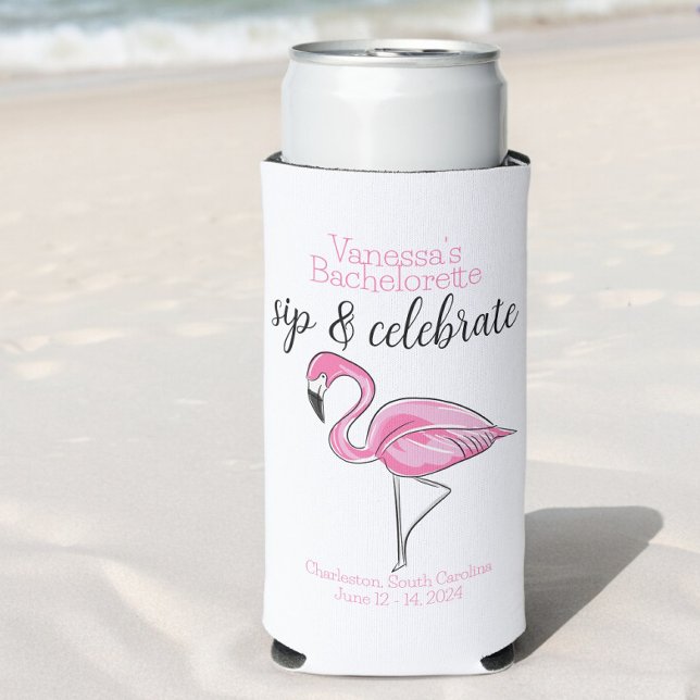 Rafraîchisseur Pour Canette Slim Bachelorette Sip & Celebrate Pink Flamant rose Per (Créateur téléchargé)