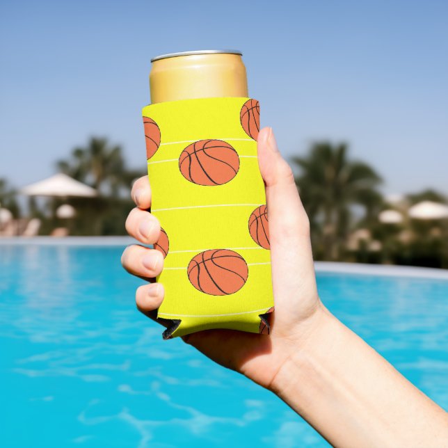 Rafraîchisseur Pour Canette Slim Basketballs motif sur jaune (Piscine in situ)