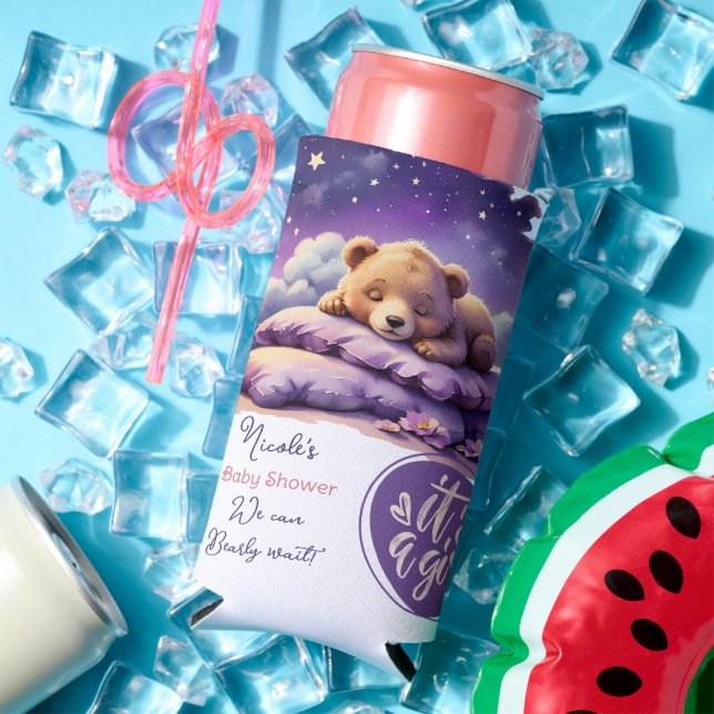 Rafraîchisseur Pour Canette Slim Bébé ours dormant violet Galaxy Baby shower fille (Été in situ)