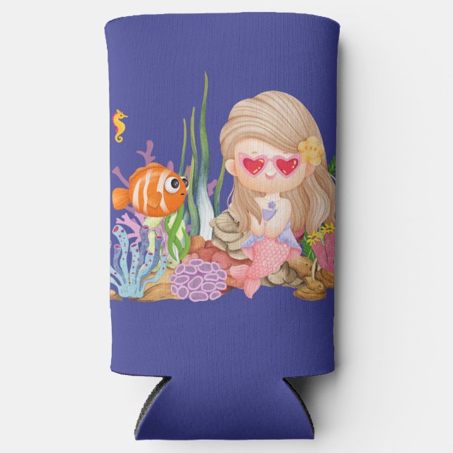 Rafraîchisseur Pour Canette Slim Belle sirène BRUNET HAIR jouant dans la mer (Recto)