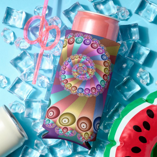 Rafraîchisseur Pour Canette Slim Belles couleurs arc-en-ciel Art fractal Abstrait (Été in situ)