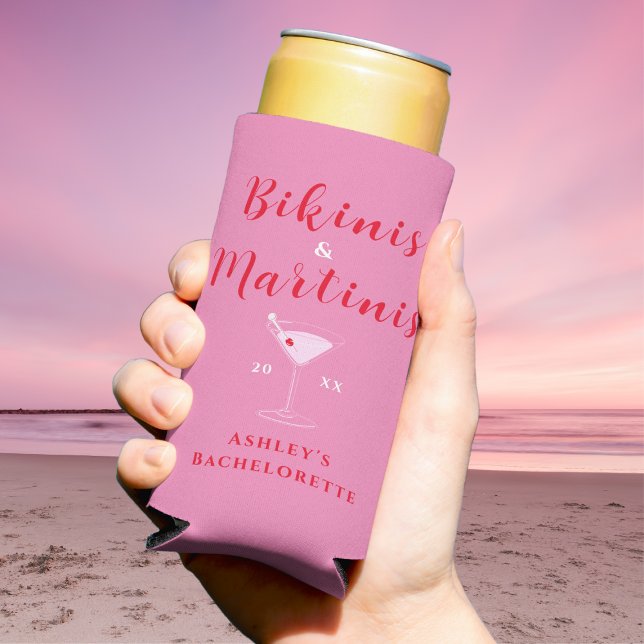 Rafraîchisseur Pour Canette Slim Bikinis & Martinis tendance Bachelorette rose et r (Trendy Bikinis & Martinis Pink & Red Bachelorette Seltzer Can Cooler)