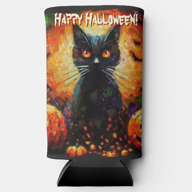 Rafraîchisseur Pour Canette Slim Black Cat Bats Pumpkins Whimsical Personalized (Recto)