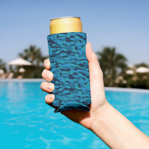 Rafraîchisseur Pour Canette Slim bleu marine, bleu minuit, bleu sarcelle et camoufl
