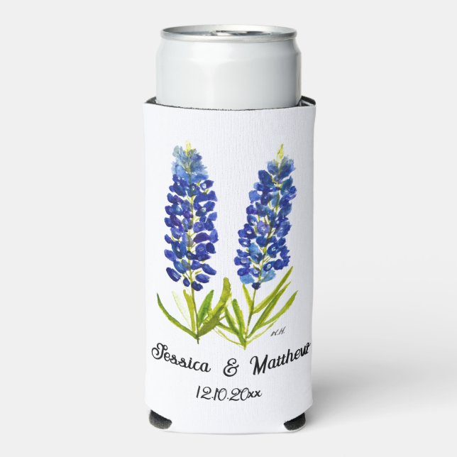 Rafraîchisseur Pour Canette Slim Bleus Texas Texan floral nature Mariages (Seltzer Recto)