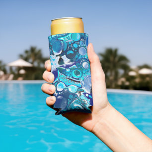 Rafraîchisseur Pour Canette Slim Blue Sea bulles Art Abstrait