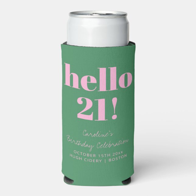 Rafraîchisseur Pour Canette Slim Bold Pink and Green Modern 21st Birthday Custom (Seltzer Recto)