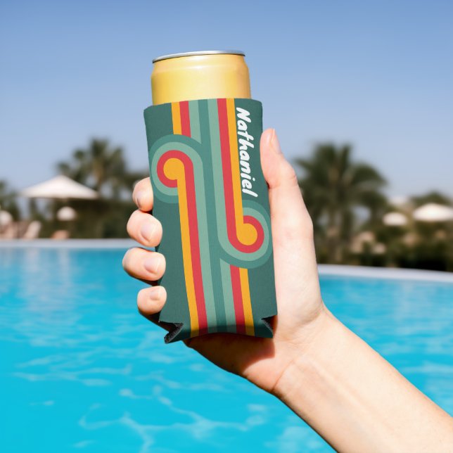 Rafraîchisseur Pour Canette Slim Boucle de rayure verte avec nom (Piscine in situ)