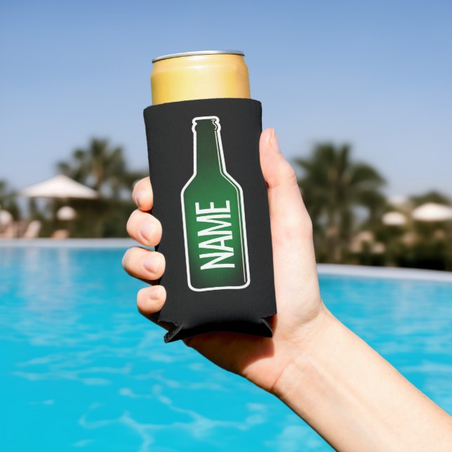 Rafraîchisseur Pour Canette Slim Bouteille de bière verte silhouette personnalisée (Piscine in situ)
