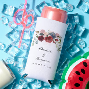 Rafraîchisseur Pour Canette Slim Burgundy Bloom Rustic Floral Wedding Party