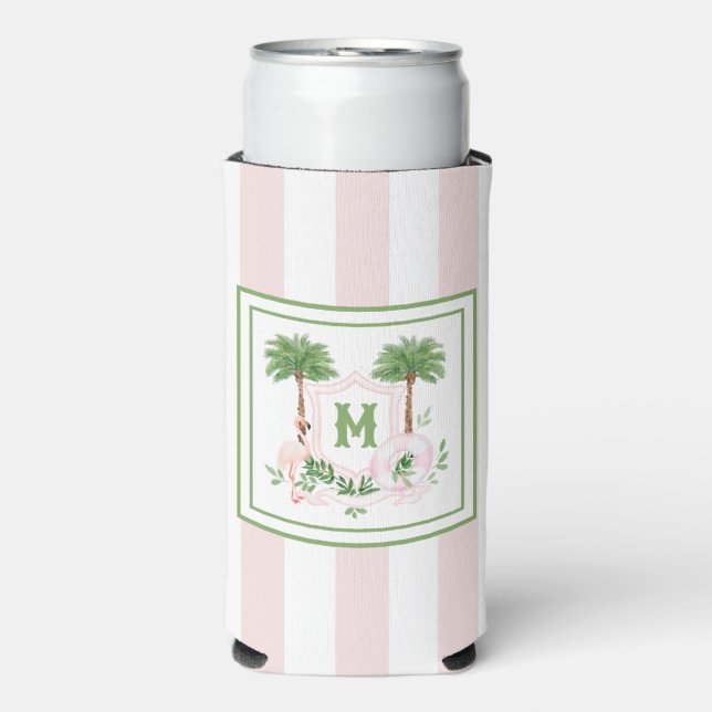 Rafraîchisseur Pour Canette Slim Cabana Rayures Palm Beach Monogramme Armoiries (Seltzer Recto)