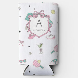 Rafraîchisseur Pour Canette Slim Cadeau de pickleball rose élégant avec monogramme