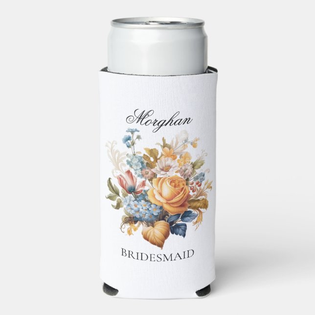 Rafraîchisseur Pour Canette Slim Cadeau de proposition demoiselle d'honneur Fleurs  (Seltzer Recto)