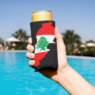 Rafraîchisseur Pour Canette Slim Carte du Liban avec drapeau