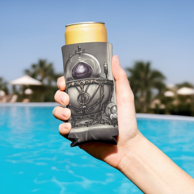 Rafraîchisseur Pour Canette Slim Cauldron argenté orné avec balle en cristal violet (Piscine in situ)