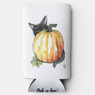 Rafraîchisseur Pour Canette Slim Chat noir derrière Citrouille Slim Seltzer Can Koo