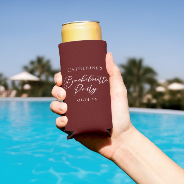 Rafraîchisseur Pour Canette Slim Chic Burgundy Bachelorette Party Personalized (Piscine in situ)