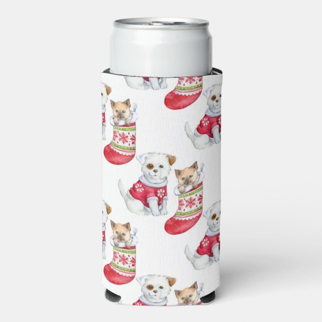 Rafraîchisseur Pour Canette Slim Chien et chat de Noël (Seltzer Recto)