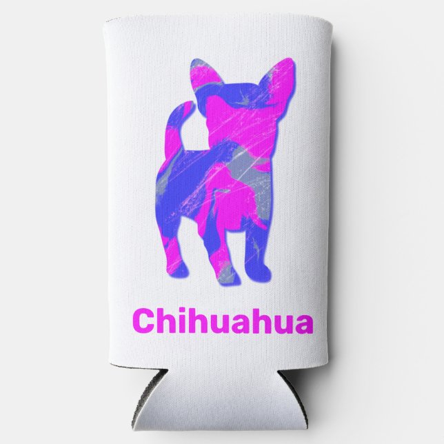 Rafraîchisseur Pour Canette Slim Chihuahua Chien Silhouette rose chaud et bleu (Recto)