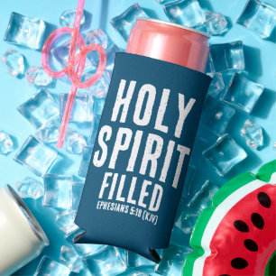 Rafraîchisseur Pour Canette Slim Christian "SAINT ESPRIT Rempli" Océan Bleu & Blanc