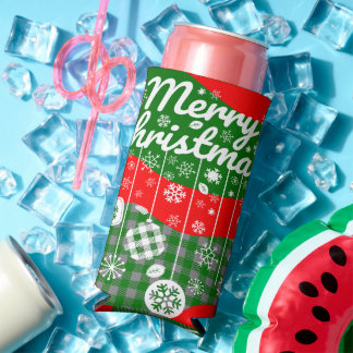 Rafraîchisseur Pour Canette Slim Christmas Cooler – White Ornaments & Merry Xtmas