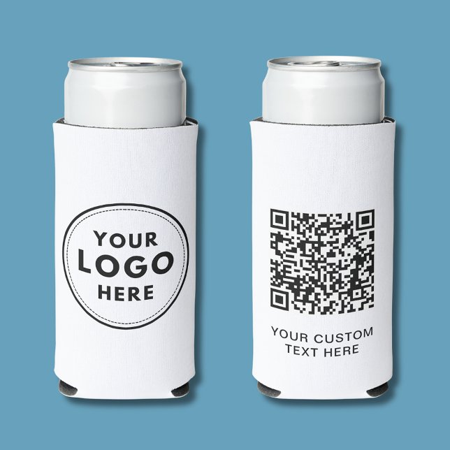 Rafraîchisseur Pour Canette Slim Code QR simple texte de logo blanc (Logo can cooler with QR code (white/black))