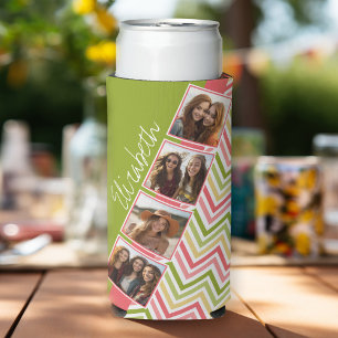 Rafraîchisseur Pour Canette Slim Collage photo personnalisé 4 Lime et chevrons cora