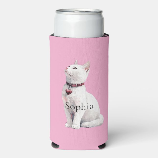 Rafraîchisseur Pour Canette Slim Collier Coeur de Chat Rose Blanc (Seltzer Recto)