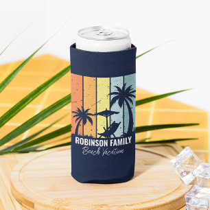 Rafraîchisseur Pour Canette Slim Cool Retro Beach Vacances Custom Navy Blue