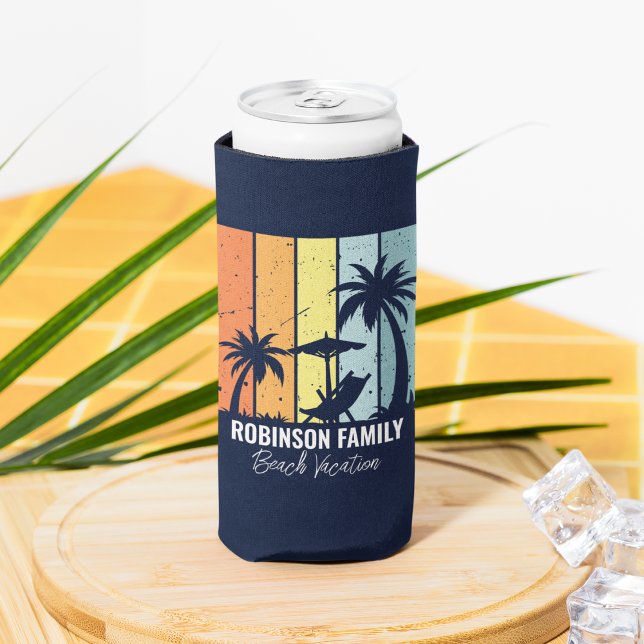 Rafraîchisseur Pour Canette Slim Cool Retro Beach Vacances Custom Navy Blue (Créateur téléchargé)
