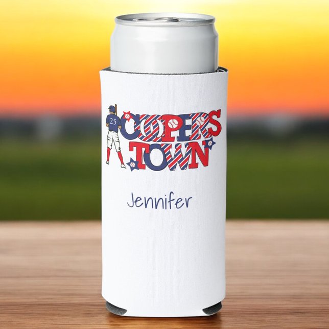 Rafraîchisseur Pour Canette Slim Cooperstown Patriotic Lettres Baseball Parent Blue (Créateur téléchargé)