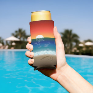 Rafraîchisseur Pour Canette Slim Coucher de soleil en Californie Beach Sand Heart