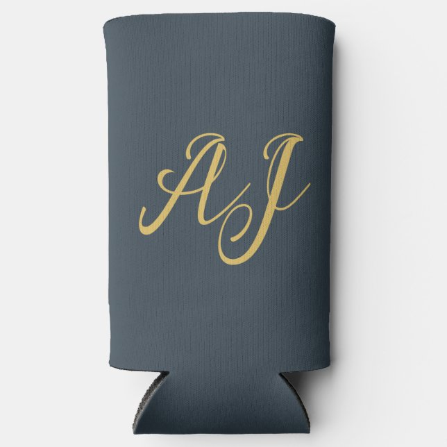 Rafraîchisseur Pour Canette Slim Couleur Or Charbon Monogramme Initial Professionne (Recto)