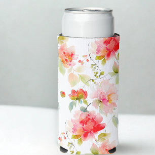 Rafraîchisseur Pour Canette Slim Couleurs vives Fleurs rose orange