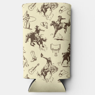 Rafraîchisseur Pour Canette Slim Cowboy Rodeo Occidental Beige et Brown