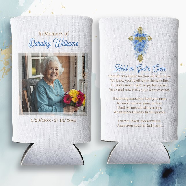 Rafraîchisseur Pour Canette Slim Croix dorée et fleurs souvenir mémorial (Créateur téléchargé)