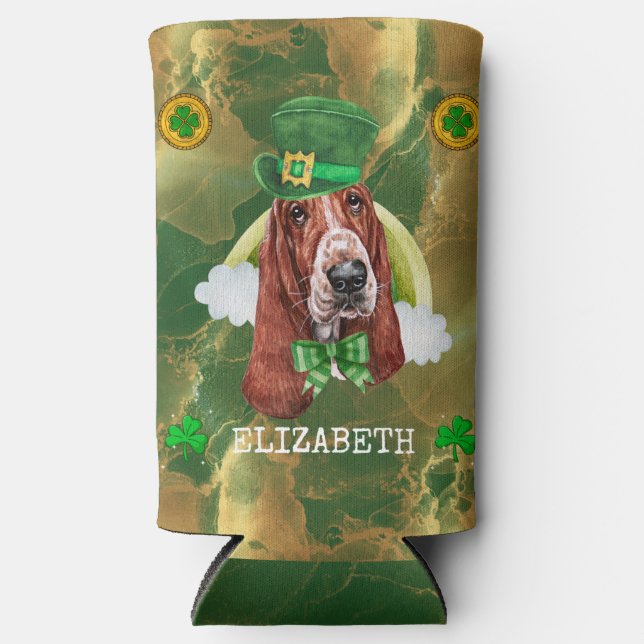Rafraîchisseur Pour Canette Slim Custom Basset Hound Gold St. Patricks (Recto)