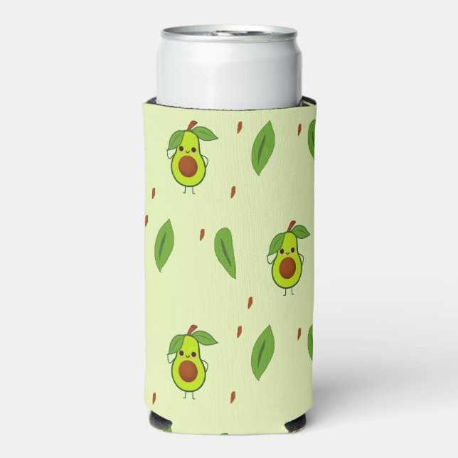 Rafraîchisseur Pour Canette Slim Cute kawaii avocat motif vert (Seltzer Recto)
