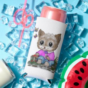 Rafraîchisseur Pour Canette Slim Cute Kitty Chat et Papillon