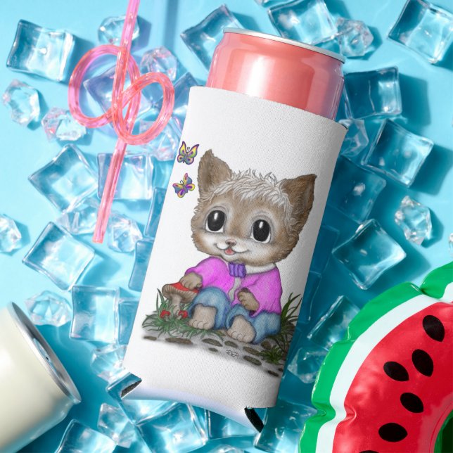 Rafraîchisseur Pour Canette Slim Cute Kitty Chat et Papillon (Été in situ)