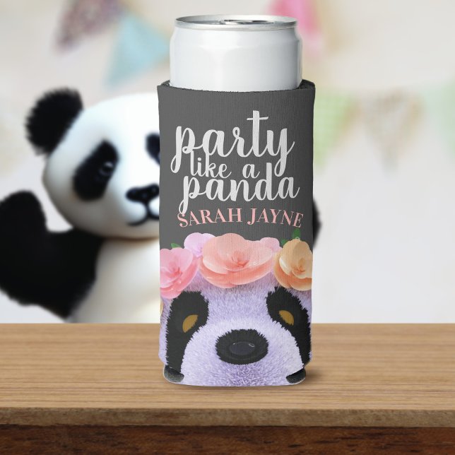 Rafraîchisseur Pour Canette Slim Cute Party comme Panda Nom Seltzer Can Cooler (Always party like a panda. They have the most fun. Just add your name)