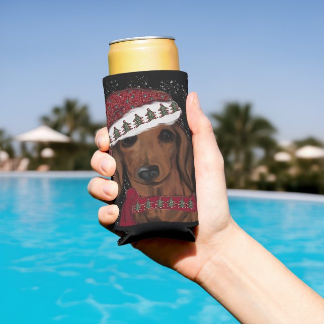 Rafraîchisseur Pour Canette Slim Dachshund Rouge  (Piscine in situ)