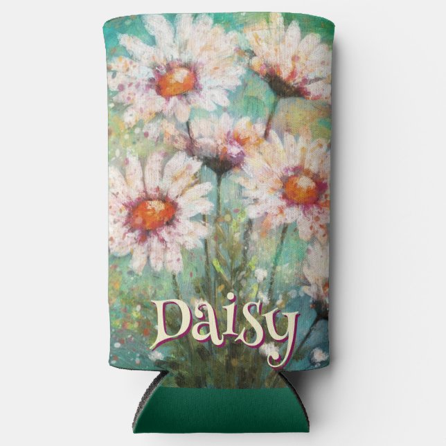 Rafraîchisseur Pour Canette Slim Daisies Impressionistic Floral Teal Personalized (Recto)