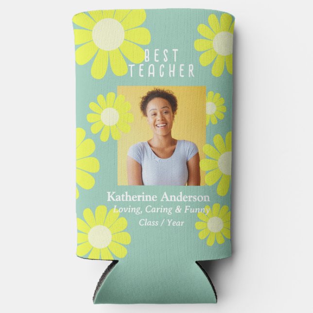Rafraîchisseur Pour Canette Slim Daisy Best Teacher Photo Light Green (Recto)
