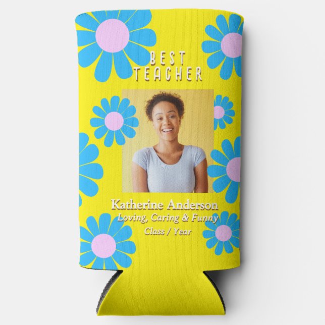 Rafraîchisseur Pour Canette Slim Daisy Best Teacher Photo Yellow (Recto)