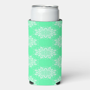 Rafraîchisseur Pour Canette Slim Damas blanc sur vert menthe