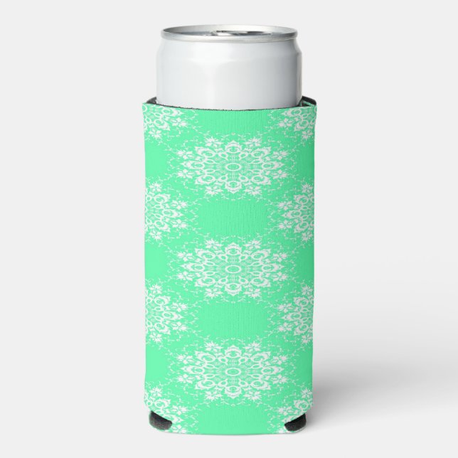 Rafraîchisseur Pour Canette Slim Damas blanc sur vert menthe (Seltzer Recto)