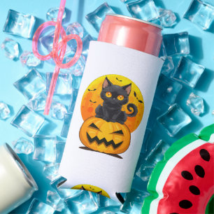 Rafraîchisseur Pour Canette Slim Déguisement Halloween Citrouille Chat Noir