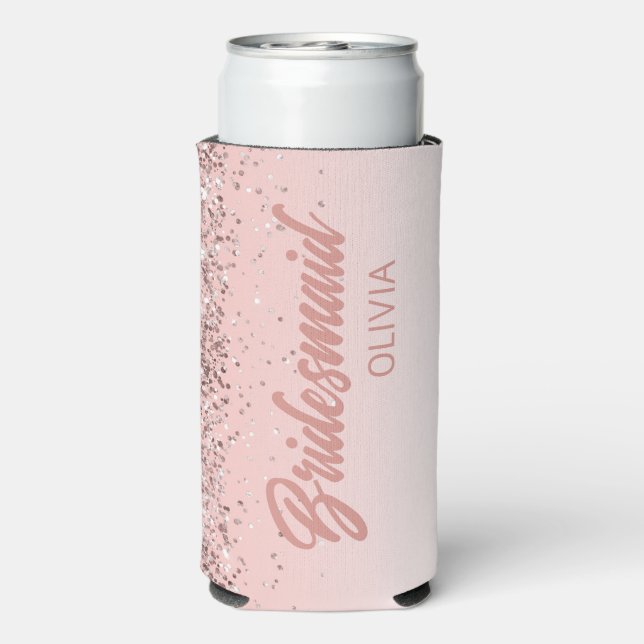 Rafraîchisseur Pour Canette Slim Demoiselle d'honneur Rose Gold Paillettes Écriture (Seltzer Verso)