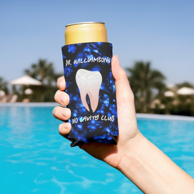 Rafraîchisseur Pour Canette Slim Dent blanche brillante sur bleu (Piscine in situ)